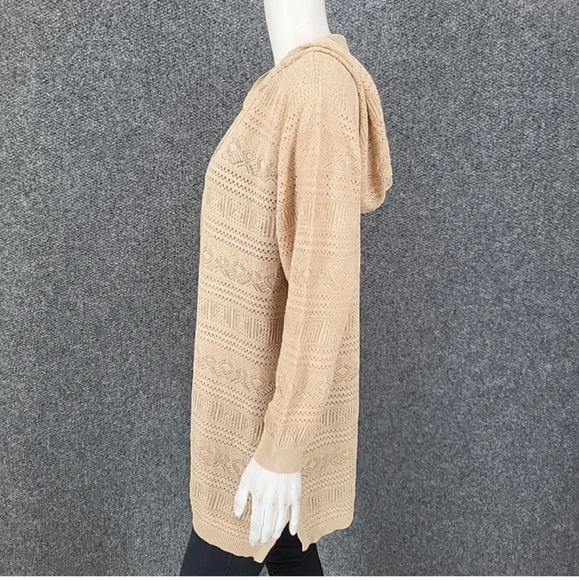 Joan Rivers Crochet Hooded Open Cardigan Medium Sz Beige Modern Top w Si… - Picture 3 of 5